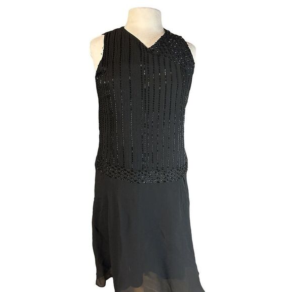 Cynthia Howie Dresses & Skirts - Cynthia Howie Black Silk Dress W/ Beaded Bodice & Flowy Skirt Size 10